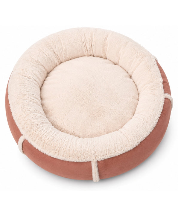 King Queen - Donut Bed, Terracotta & Cream, Cozy Raised Rim, for Dogs & Cats - 70x15 cm