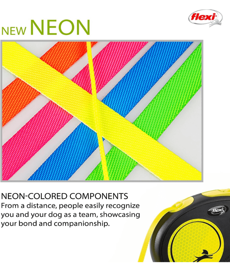 Flexi - New Reflective Neon Tape Retractable Leash - 5m Tape - S, M, L - Yellow