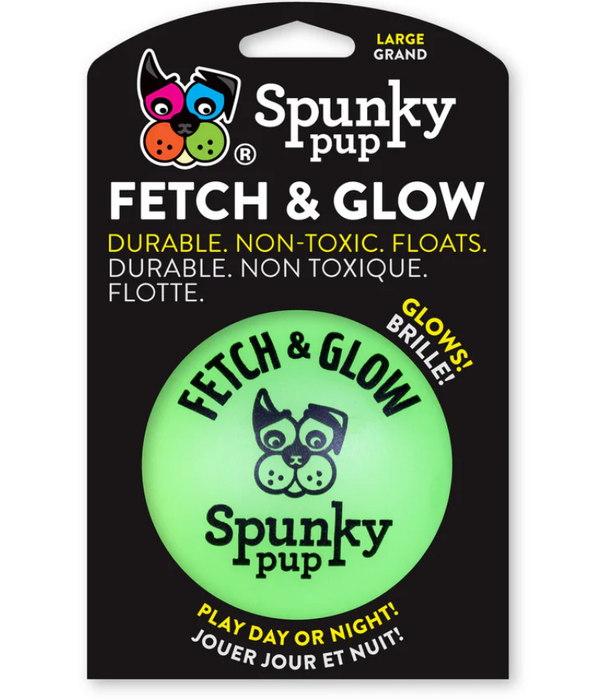 Spunky Pup - Fetch & Glow Ball, Glow In The Dark Floating Fetch Toy, Durable Non Toxic Design - Large
