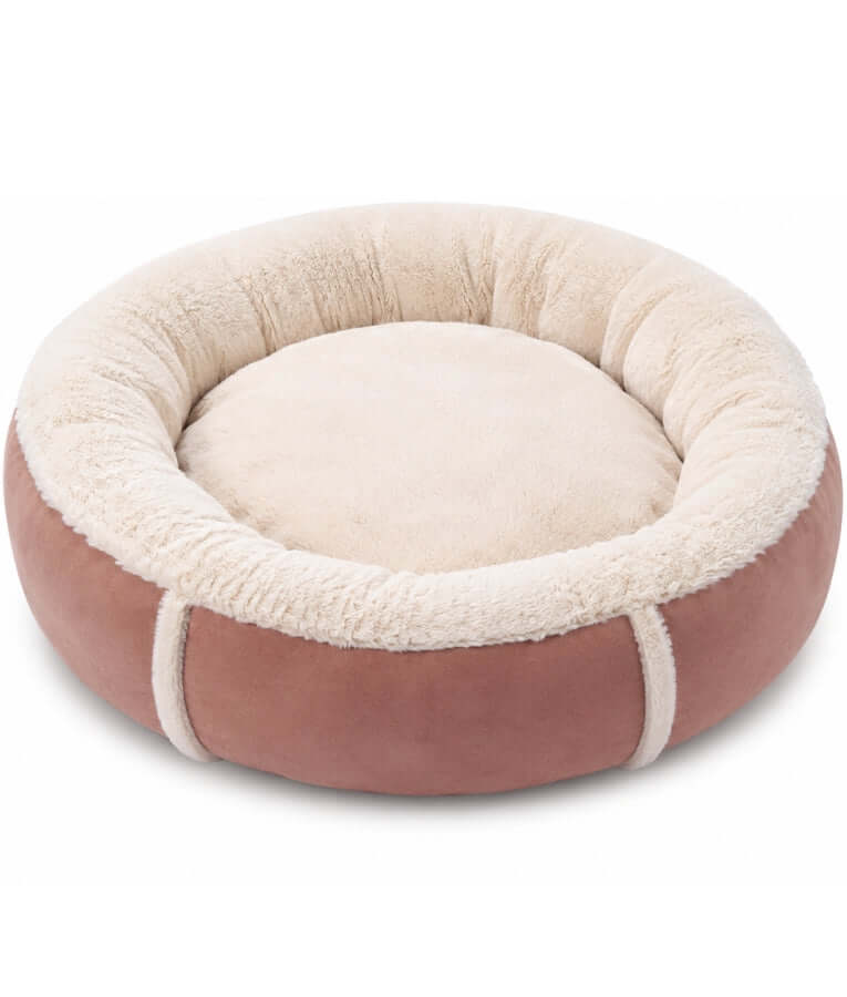 King Queen - Donut Bed, Terracotta & Cream, Cozy Raised Rim, for Dogs & Cats - 70x15 cm