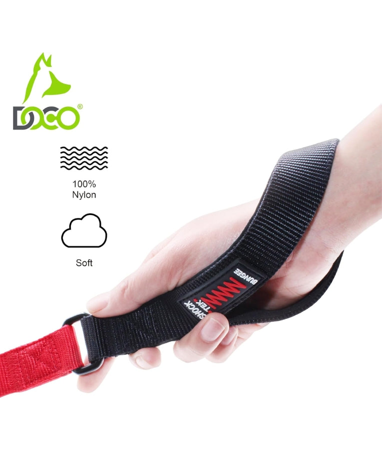 Doco - Bungee Shock Absorbing Nylon Leash, Neoprene Handle, Red, For Dogs - 120cm