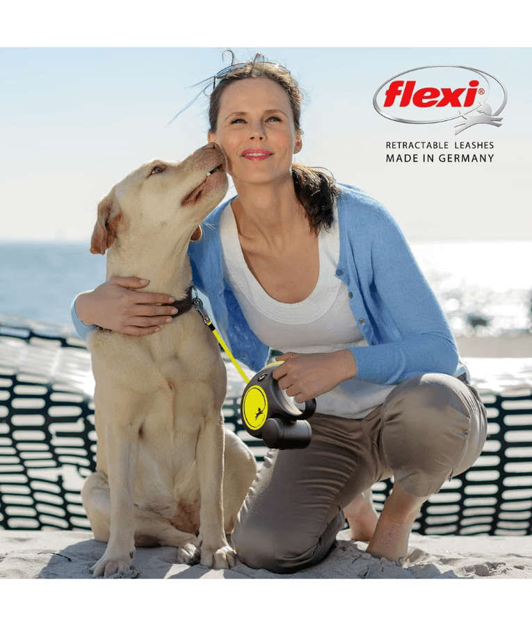 Flexi - New Reflective Neon Tape Retractable Leash - 5m Tape - S, M, L - Yellow