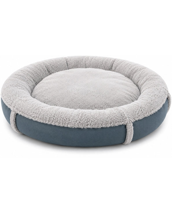 King Queen - Donut Bed, Blue & Grey, Cozy Raised Rim, for Dogs & Cats - 80x15 cm