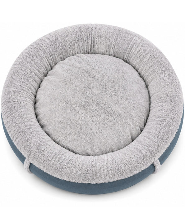 King Queen - Donut Bed, Blue & Grey, Cozy Raised Rim, for Dogs & Cats - 80x15 cm