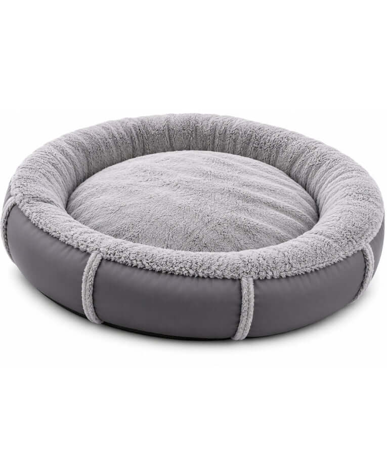 King Queen - Donut Bed, Grey, Cozy Raised Rim, for Dogs & Cats - 85x17 cm