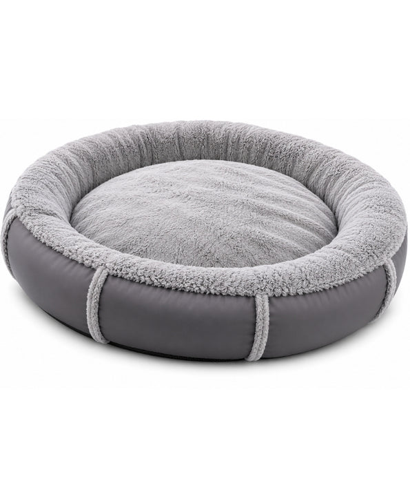 King Queen - Donut Bed, Grey, Cozy Raised Rim, for Dogs & Cats - 85x17 cm