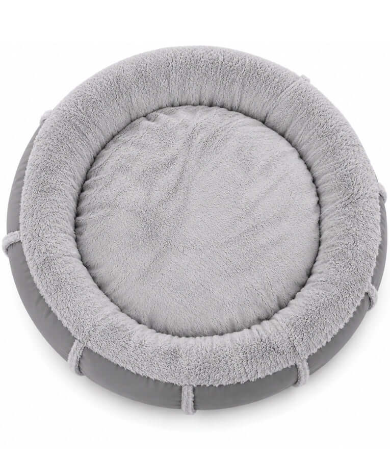 King Queen - Donut Bed, Grey, Cozy Raised Rim, for Dogs & Cats - 85x17 cm