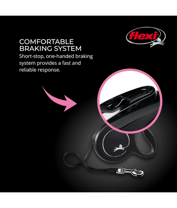 Flexi - Classic Cord Retractable Leash - XSmall 3m & Medium 8m Cord up to 20kg - Black