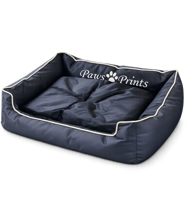 King Queen - Rectangular Pet Bed, Navy Blue, Nylon, Removable Cushion, Raised Bolsters - 80 × 65 × 20 cm