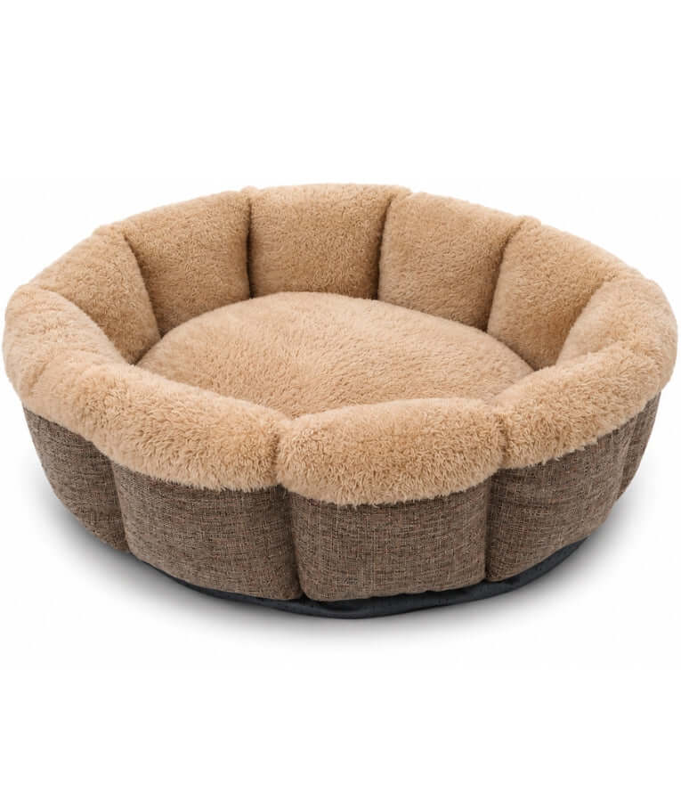 King Queen - Plush Round Bolster Pet Bed, Ultra-Soft Cozy Cushion, Dog & Cat Bed - Taupe - 60 × 60 × 20 cm