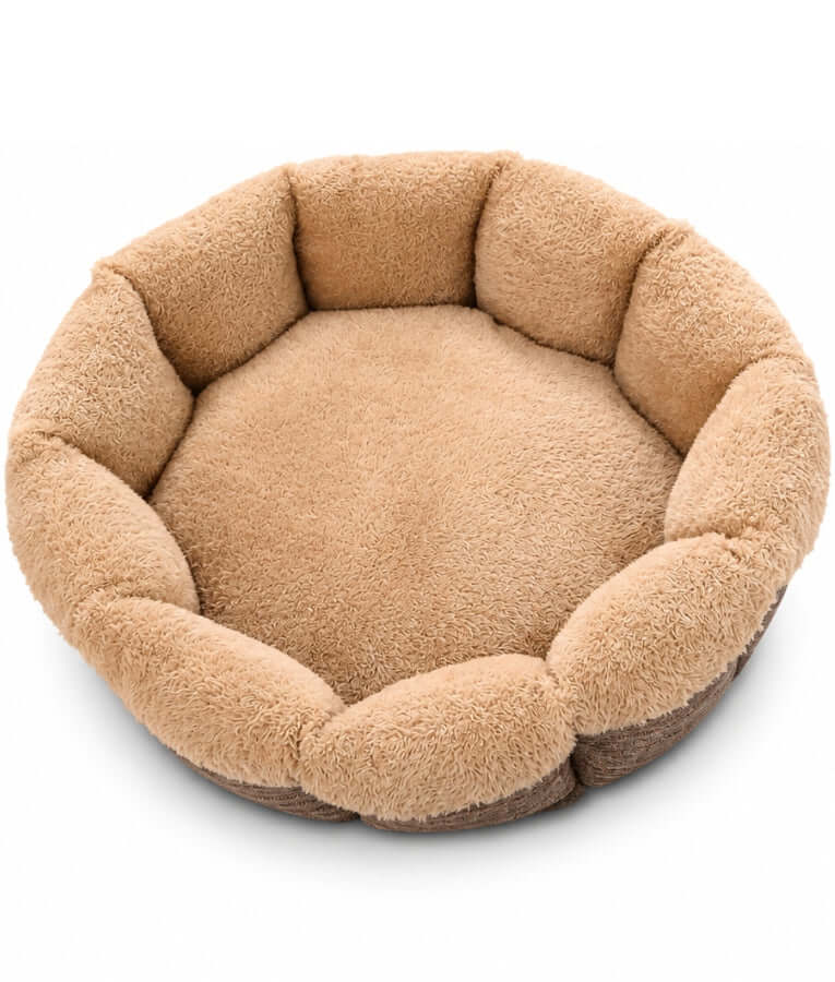 King Queen - Plush Round Bolster Pet Bed, Ultra-Soft Cozy Cushion, Dog & Cat Bed - Taupe - 60 × 60 × 20 cm