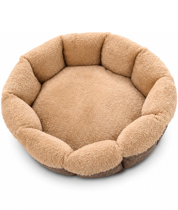 King Queen - Plush Round Bolster Pet Bed, Ultra-Soft Cozy Cushion, Dog & Cat Bed - Taupe - 60 × 60 × 20 cm