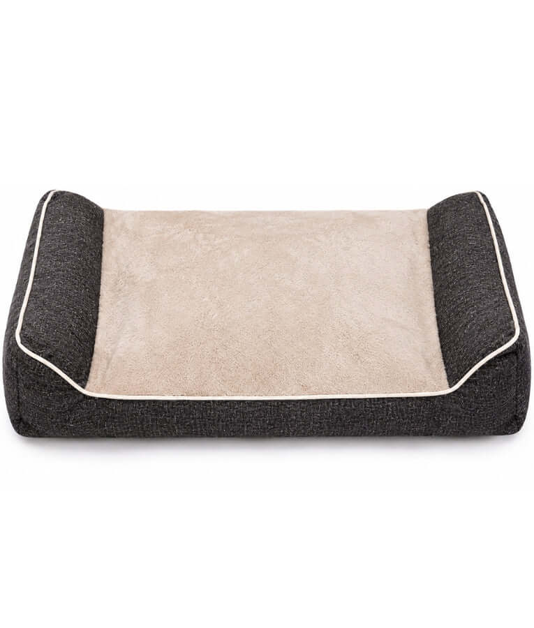 King Queen - Rectangular Dog Bed, Grey & Cream, Three Removable Cushions, Dual Side Bolsters - 105 × 70 × 20 cm