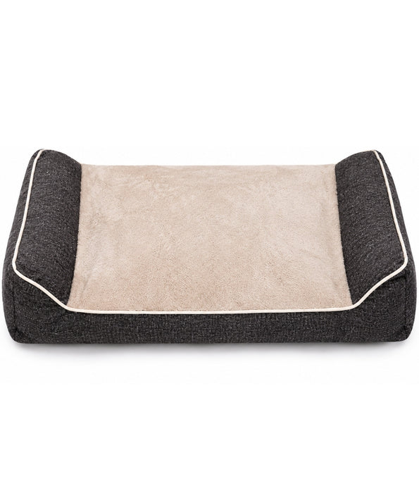 King Queen - Rectangular Dog Bed, Grey & Cream, Three Removable Cushions, Dual Side Bolsters - 105 × 70 × 20 cm