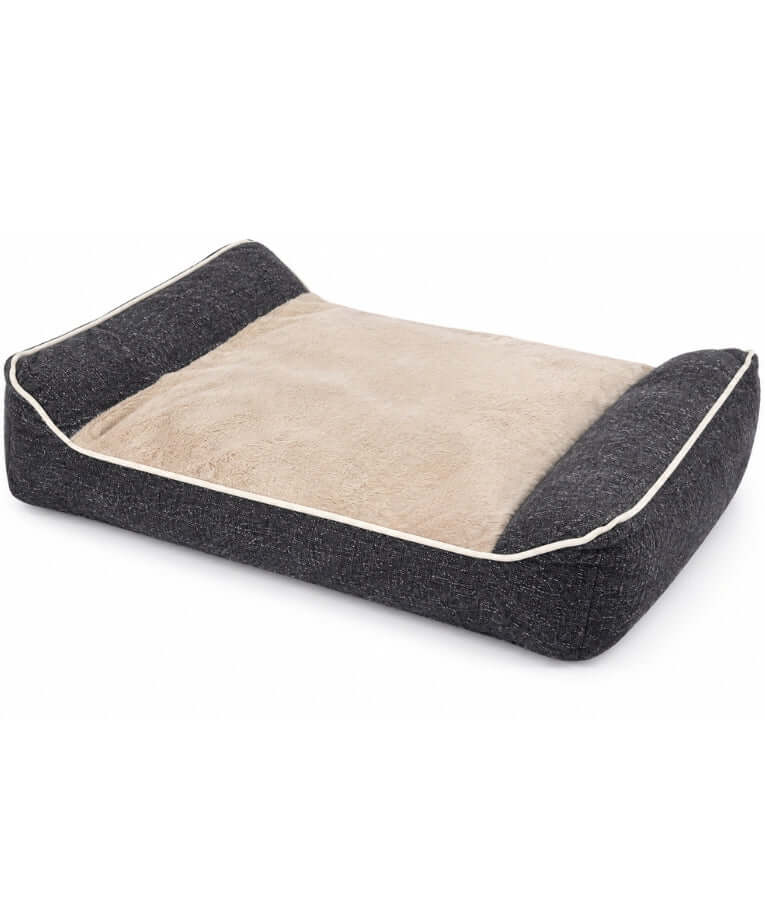King Queen - Rectangular Dog Bed, Grey & Cream, Three Removable Cushions, Dual Side Bolsters - 105 × 70 × 20 cm