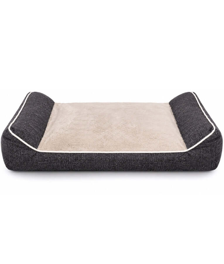 King Queen - Rectangular Dog Bed, Grey & Cream, Three Removable Cushions, Dual Side Bolsters - 105 × 70 × 20 cm