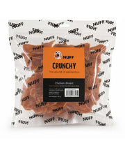 Nuff Crunchy Chicken Breast natural dog treats packaging featuring crunchy, high-protein snacks for dogs.