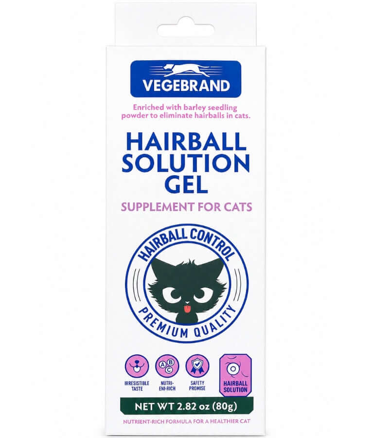 Vegebrand - Hairball Solution Gel With Barley Seedling Powder, Hairball Control Supplement, For Cats - 80g