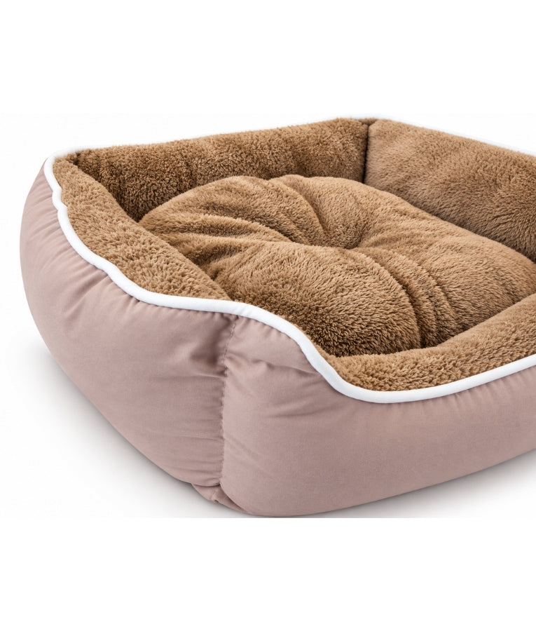 King Queen - Plush Bolster Pet Bed, Dusty Taupe, Soft Cushion, Raised Sides for Comfort - 60 x 50 x 20 cm
