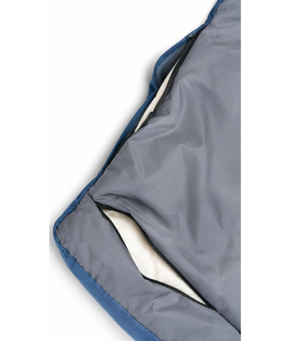 King Queen - Rectangular Dog Bed, Blue & Grey, Three Removable Cushions, Dual Side Bolsters - 105 × 70 × 20 cm