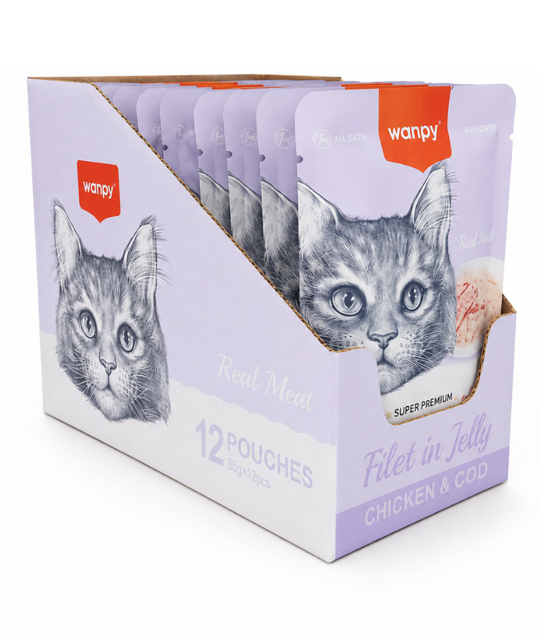 Wanpy - Chicken & Crab Fillet, Wet Cat Food, Easy Digestion, Shredded In Jelly, All Life Stages - 85g