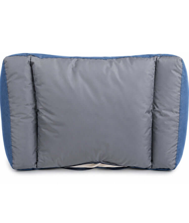 King Queen - Rectangular Dog Bed, Blue & Grey, Three Removable Cushions, Dual Side Bolsters - 105 × 70 × 20 cm