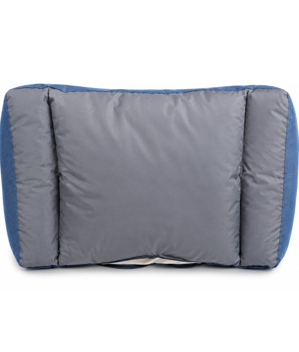 King Queen - Rectangular Dog Bed, Blue & Grey, Three Removable Cushions, Dual Side Bolsters - 105 × 70 × 20 cm