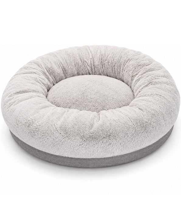 Tall Tails - Cuddle Donut Plush Dog & Cat Bed, Calming Faux Fur, Raised Supportive Rim - 85x85x30 cm
