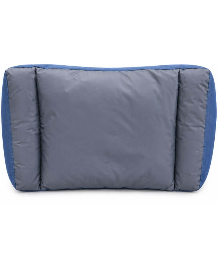 King Queen - Rectangular Dog Bed, Blue & Grey, Three Removable Cushions, Dual Side Bolsters - 105 × 70 × 20 cm