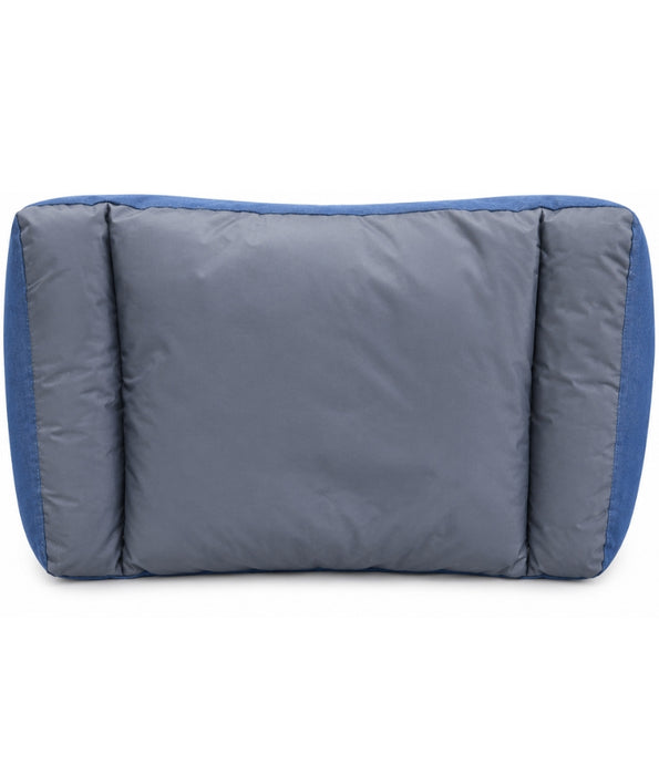 King Queen - Rectangular Dog Bed, Blue & Grey, Three Removable Cushions, Dual Side Bolsters - 105 × 70 × 20 cm