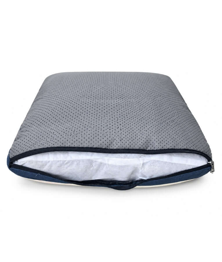 King Queen - Pet Cushion Bed, Removable Washable Cover, Grey & Navy - 65 × 50 × 15 cm