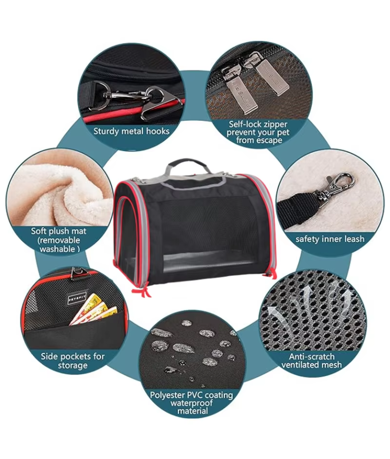 Pawise - Large Pet Travel Carrier Bag, Nylon Mesh Ventilation With Expandable Side, For Dogs & Cats - 48 x 31 x 35 cm