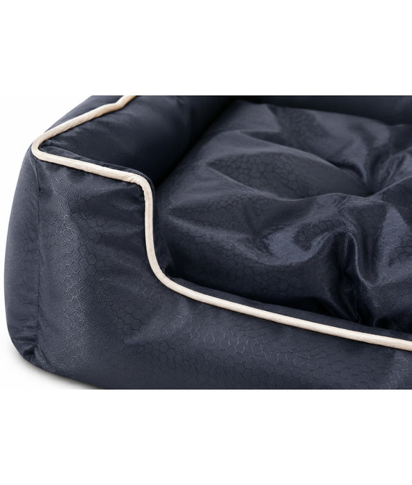 King Queen - Rectangular Pet Bed, Navy Blue, Nylon, Removable Cushion, Raised Bolsters - 80 × 65 × 20 cm