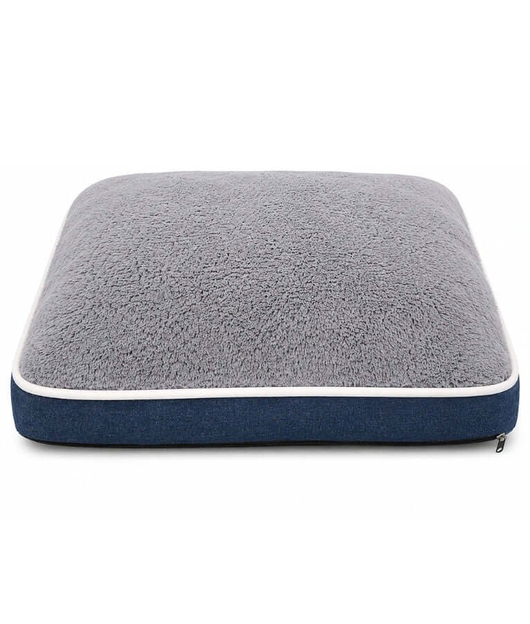 King Queen - Pet Cushion Bed, Removable Washable Cover, Grey & Navy - 65 × 50 × 15 cm
