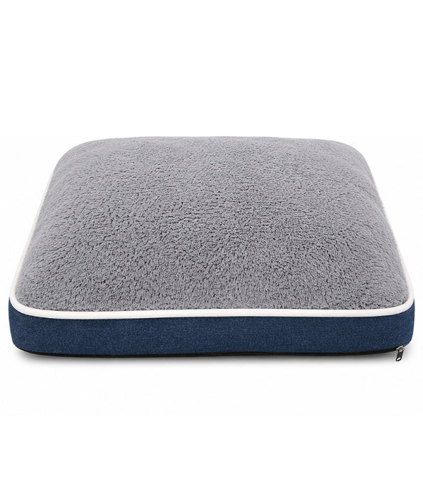 King Queen - Pet Cushion Bed, Removable Washable Cover, Grey & Navy - 65 × 50 × 15 cm