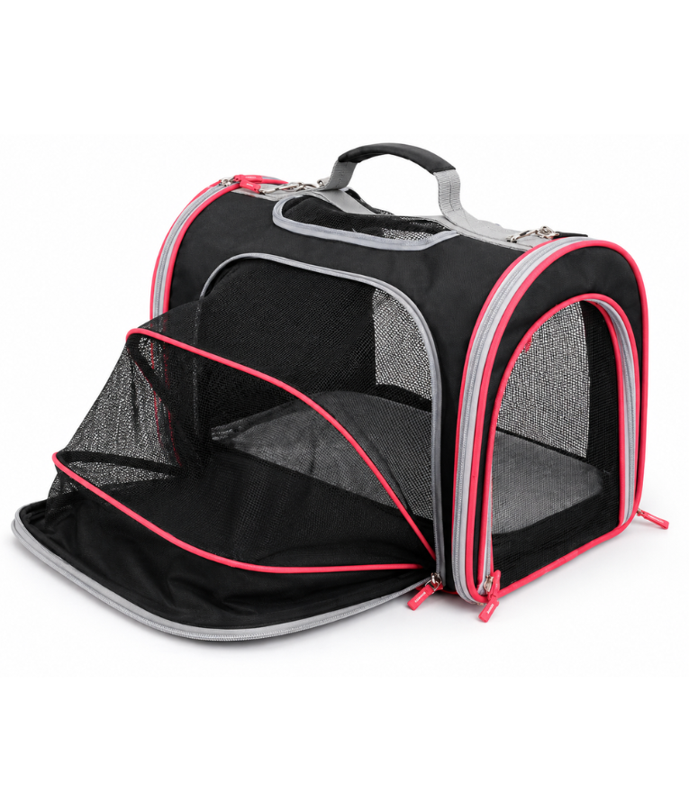 Pawise - Large Pet Travel Carrier Bag, Nylon Mesh Ventilation With Expandable Side, For Dogs & Cats - 48 x 31 x 35 cm