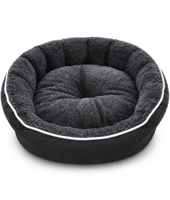 King Queen - Charcoal Grey Round Plush Dog & Cat Bed, Raised Bolster, Soft Cushion - 60 x 60 x 20 cm