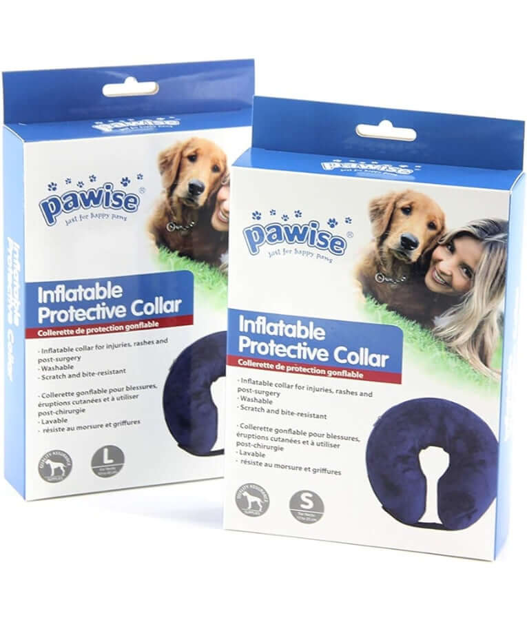 Pawise - Inflatable Protective Collar, Soft Plush Adjustable Recovery Collar, For Dogs & Cats - S, M, L