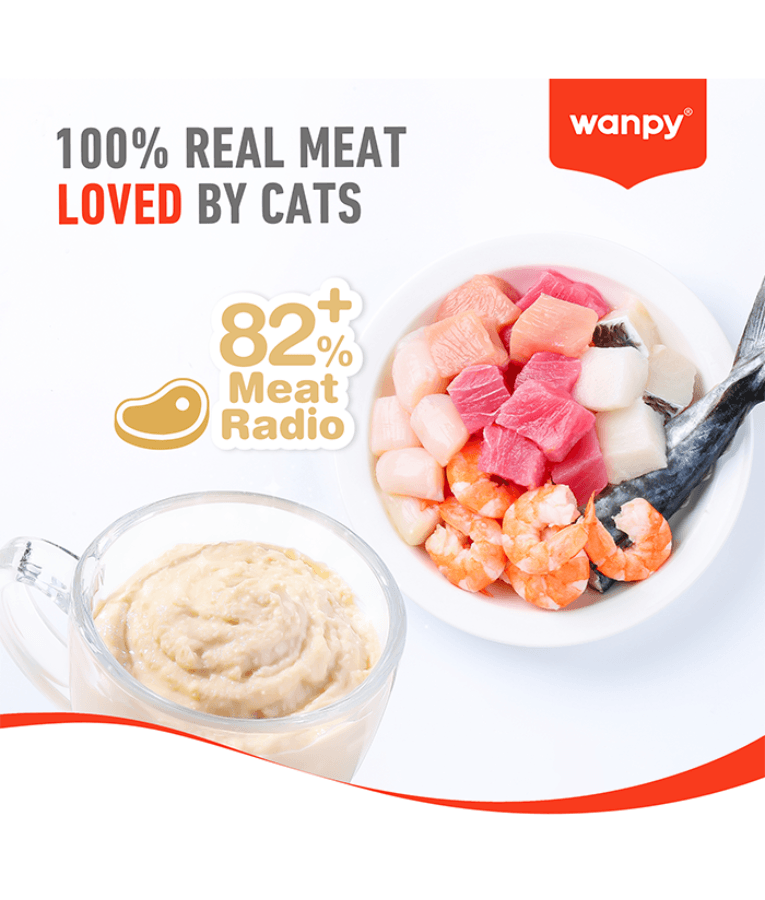 Wanpy - Creamy Lickable Tuna & Salmon Cat Treat, Easy Digestion, Vitamin Enriched, All Life Stages - 70 g (5 Tubes)