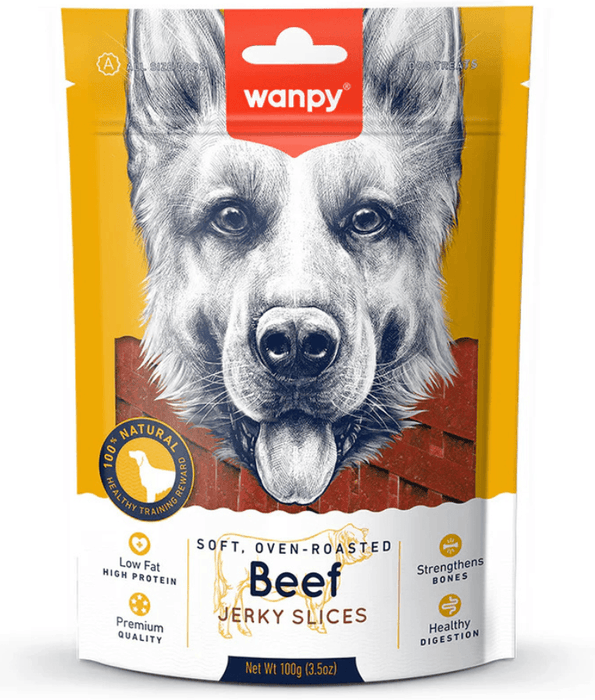 Wanpy - Baked Soft Real Beef Jerky Slices, High Protein, Low Fat, Adult All Breed Sizes Dog Treat Dry Dog Food - 100g
