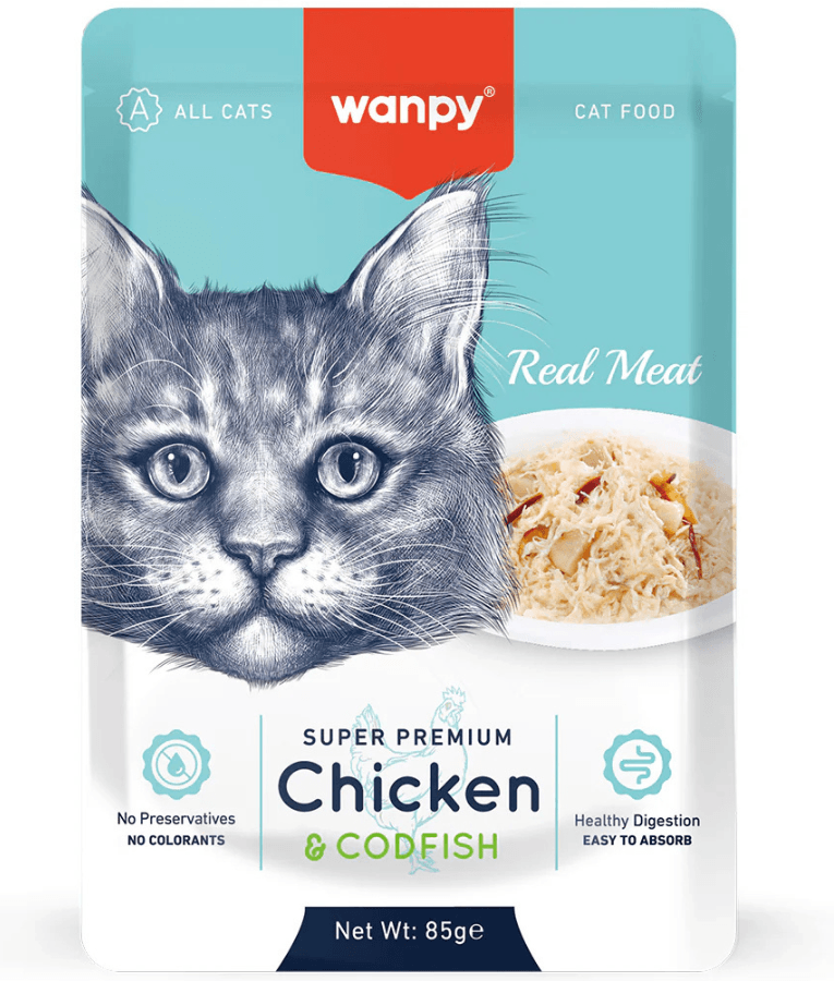 Wanpy - Chicken & Cod Fish Fillet, Wet Cat Food, Easy Digestion, All Life Stages - 85 g