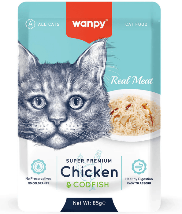 Wanpy - Chicken & Cod Fish Fillet, Wet Cat Food, Easy Digestion, All Life Stages - 85 g