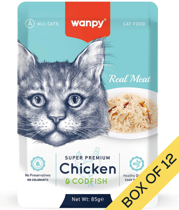 Wanpy - Chicken & Cod Fish Fillet, Wet Cat Food, Easy Digestion, All Life Stages - 85 g