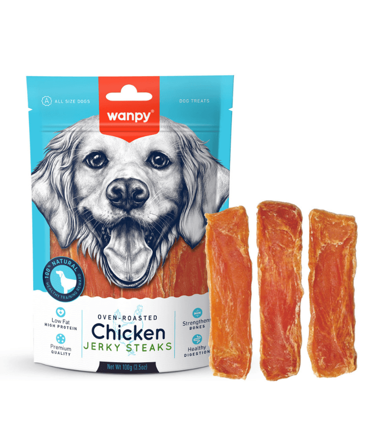 Wanpy - Chicken Jerky Steaks, High Protein, Low Fat, Healthy Digestion, All Life Stages, All Breed Sizes Dry Dog Food - 100 g