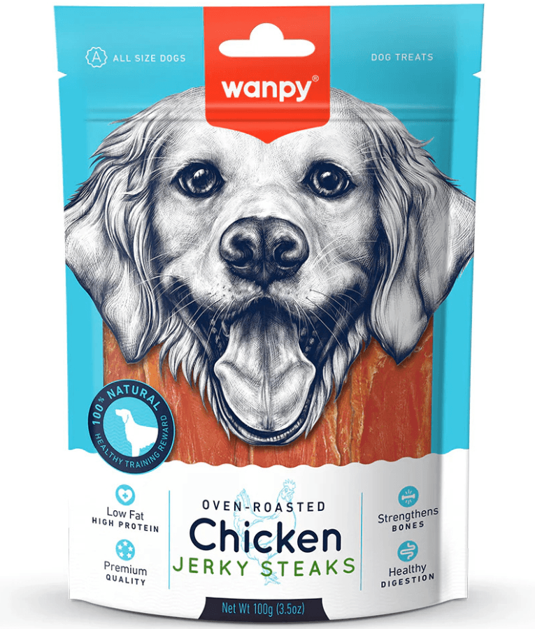 Wanpy - Chicken Jerky Steaks, High Protein, Low Fat, Healthy Digestion, All Life Stages, All Breed Sizes Dry Dog Food - 100 g
