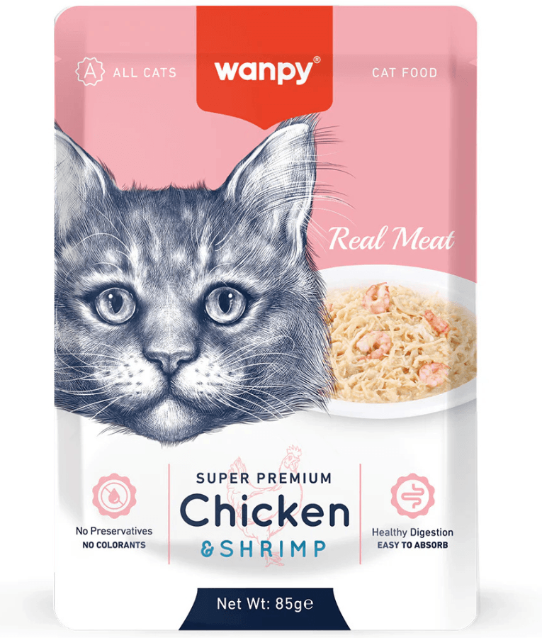 Wanpy - Pouch Chicken & Shrimp Fillet, Real Meat, Easy Digestion, All Life Stages - 85 g