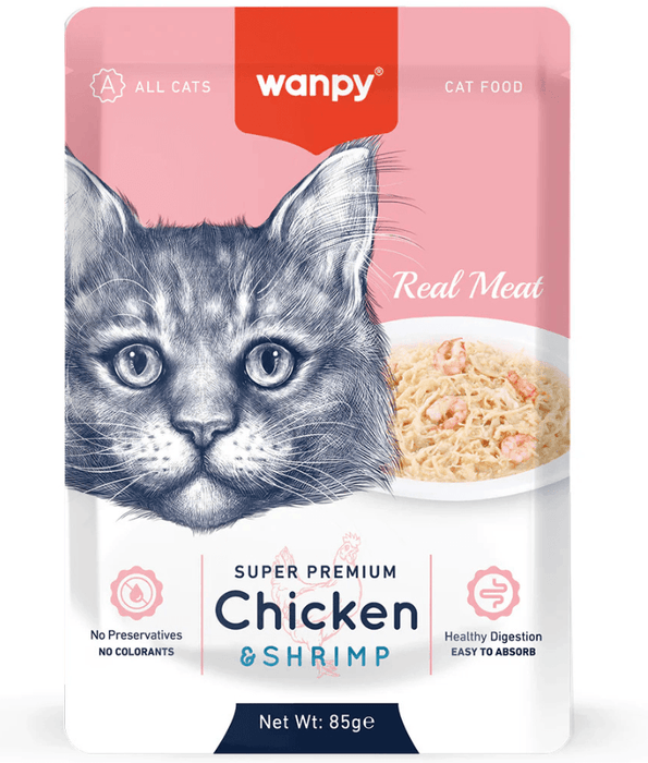 Wanpy - Pouch Chicken & Shrimp Fillet, Real Meat, Easy Digestion, All Life Stages - 85 g
