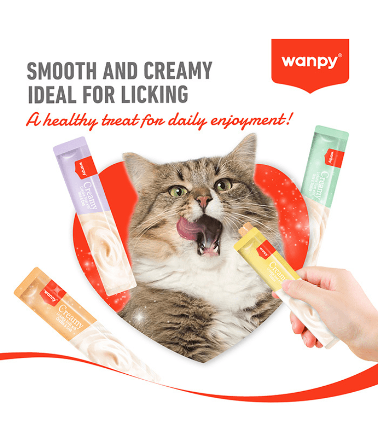 Wanpy - Creamy Lickable Tuna & Salmon Cat Treat, Easy Digestion, Vitamin Enriched, All Life Stages - 70 g (5 Tubes)