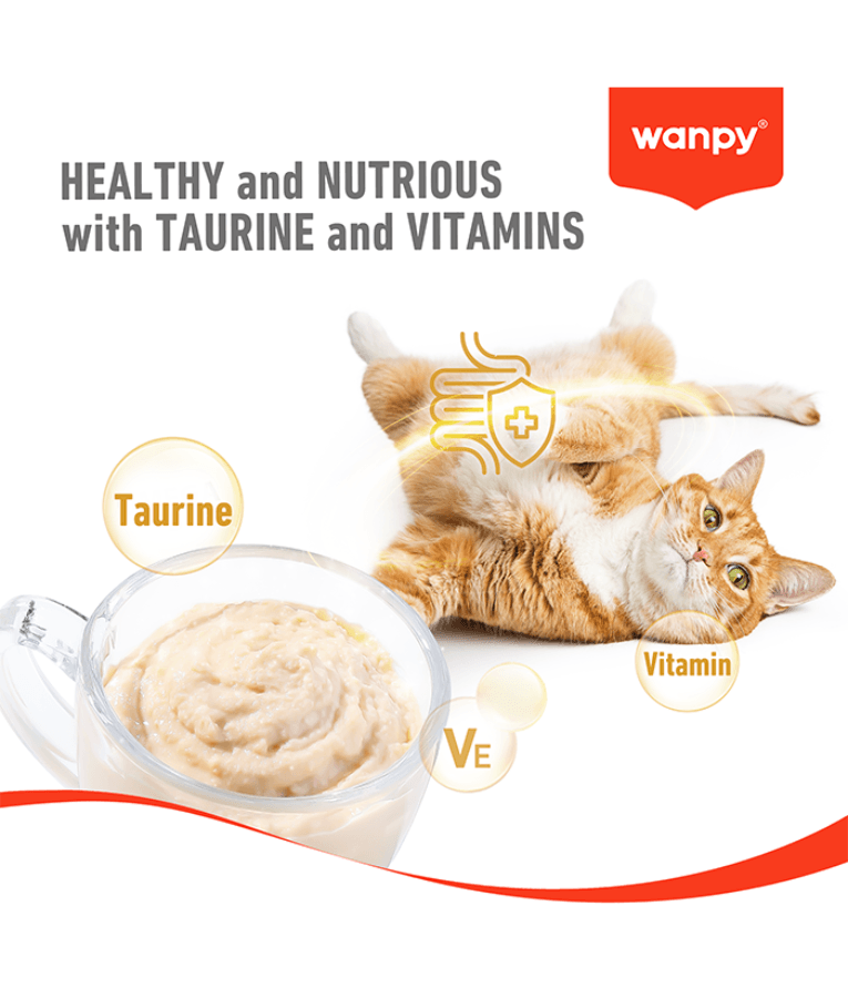 Wanpy - Creamy Lickable Tuna & Salmon Cat Treat, Easy Digestion, Vitamin Enriched, All Life Stages - 70 g (5 Tubes)