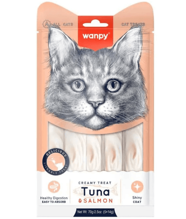Wanpy - Creamy Tuna & Salmon Liquid Cat Treat, Easy Digestion, Vitamin Enriched, All Life Stages - 70 g